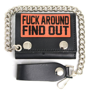 HOT LEATHERS CHAIN TRIFOLD F*** AROUND AND FIND OUT WALLET WLB1037