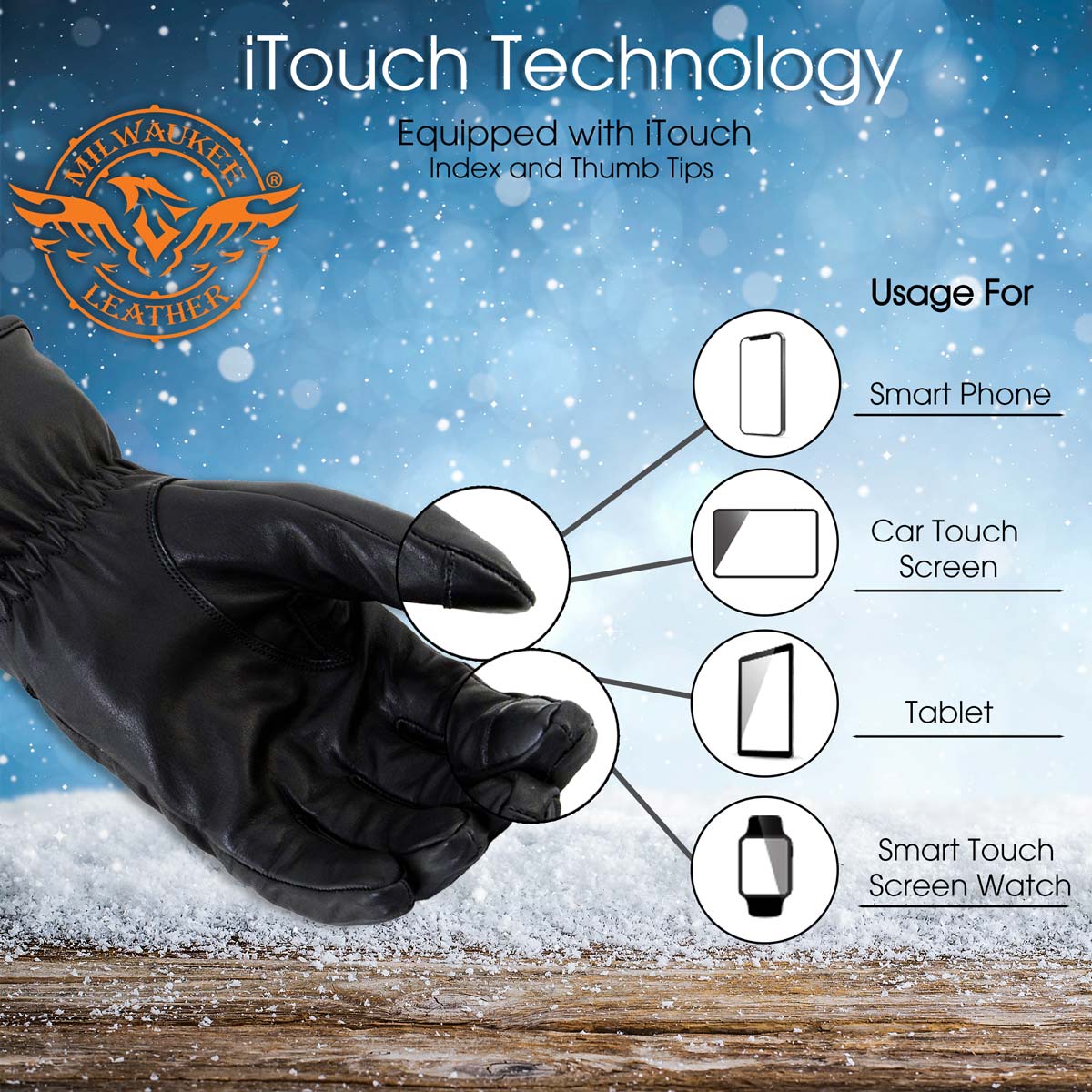 Milwaukee Leather MG7519SET Heated Gloves for Men’s Fingers Winter Glove for Motorcycle Ski Hiking w/ Battery