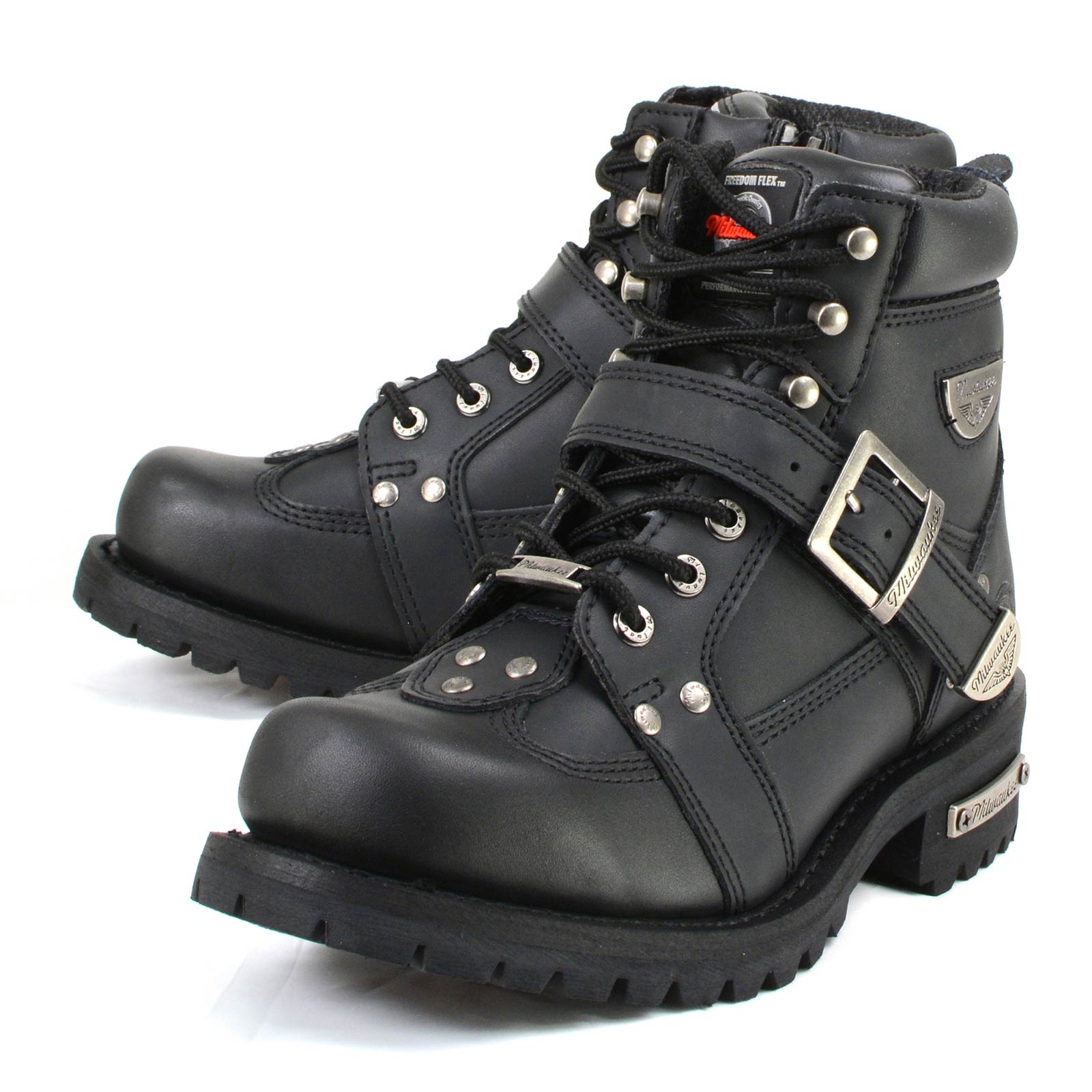 Milwaukee Motorcycle Clothing Company MB433EEE Men's EEE Wide Black Road Captain Motorcycle Leather Boots