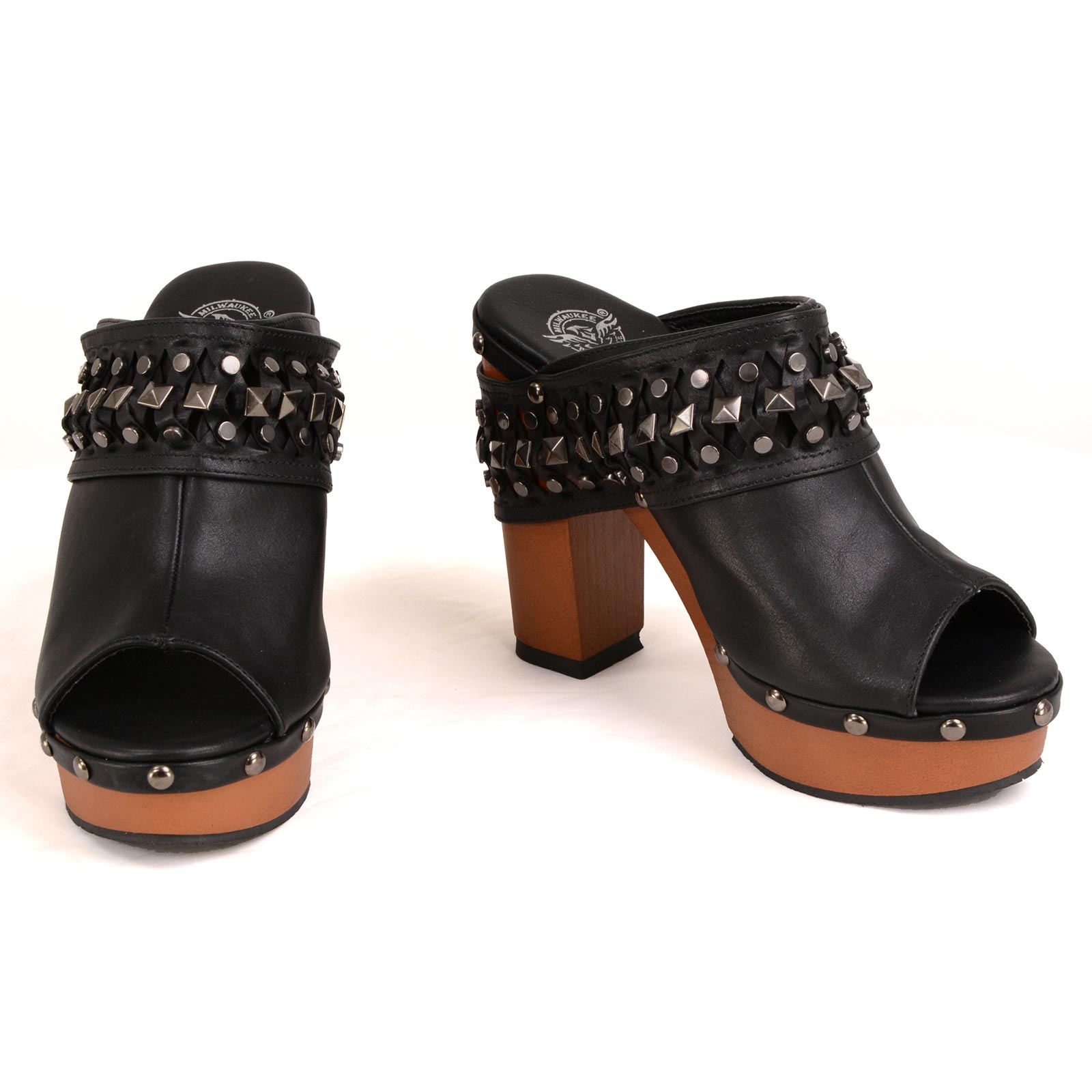 Shoe Black Open Toe Clogs Milwaukee Leather MBL9415 Women's Black