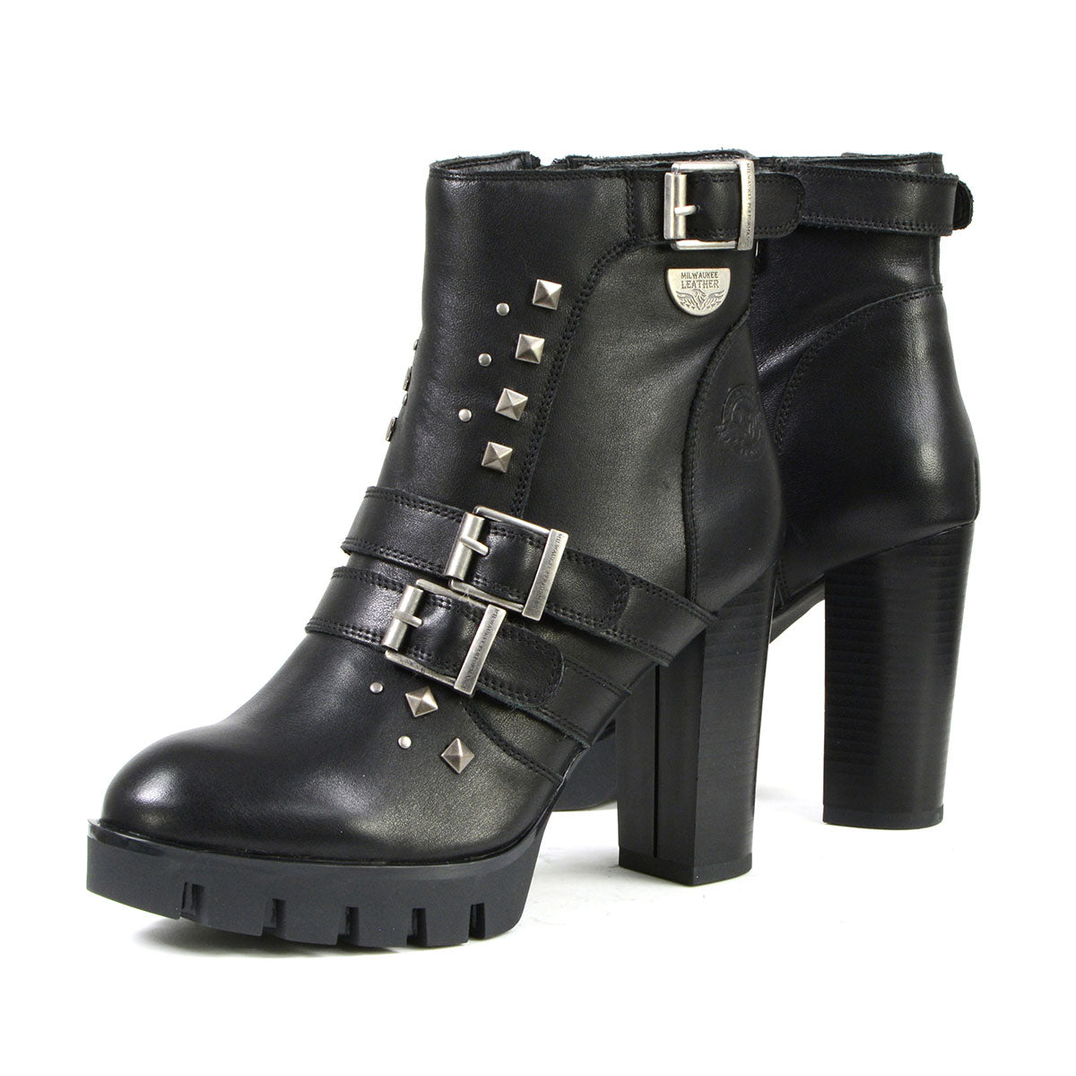 Milwaukee Leather MBL9456 Women's Black Leather Platform Boots with Straps