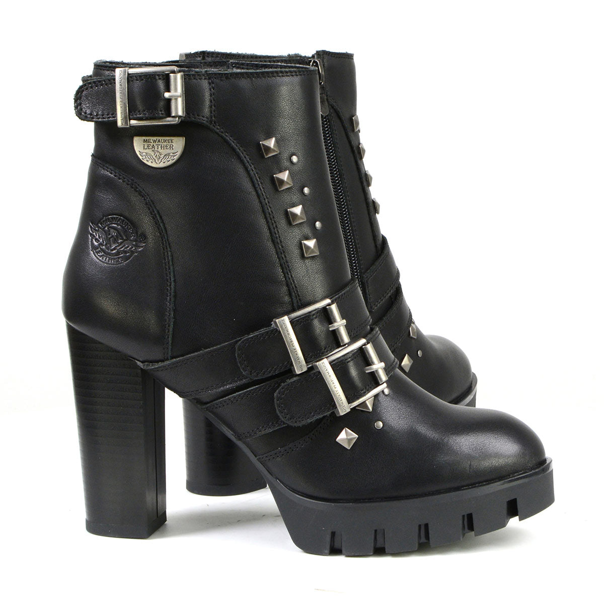 Milwaukee Leather MBL9456 Women's Black Leather Platform Boots with Straps