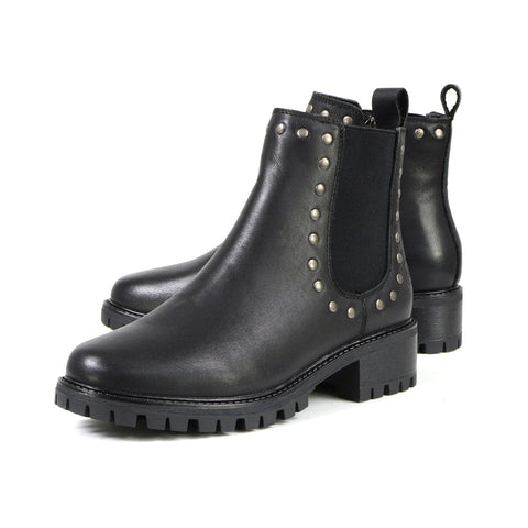 Milwaukee Leather MBL9457 Women's Black Leather Ankle Booties with Rivets