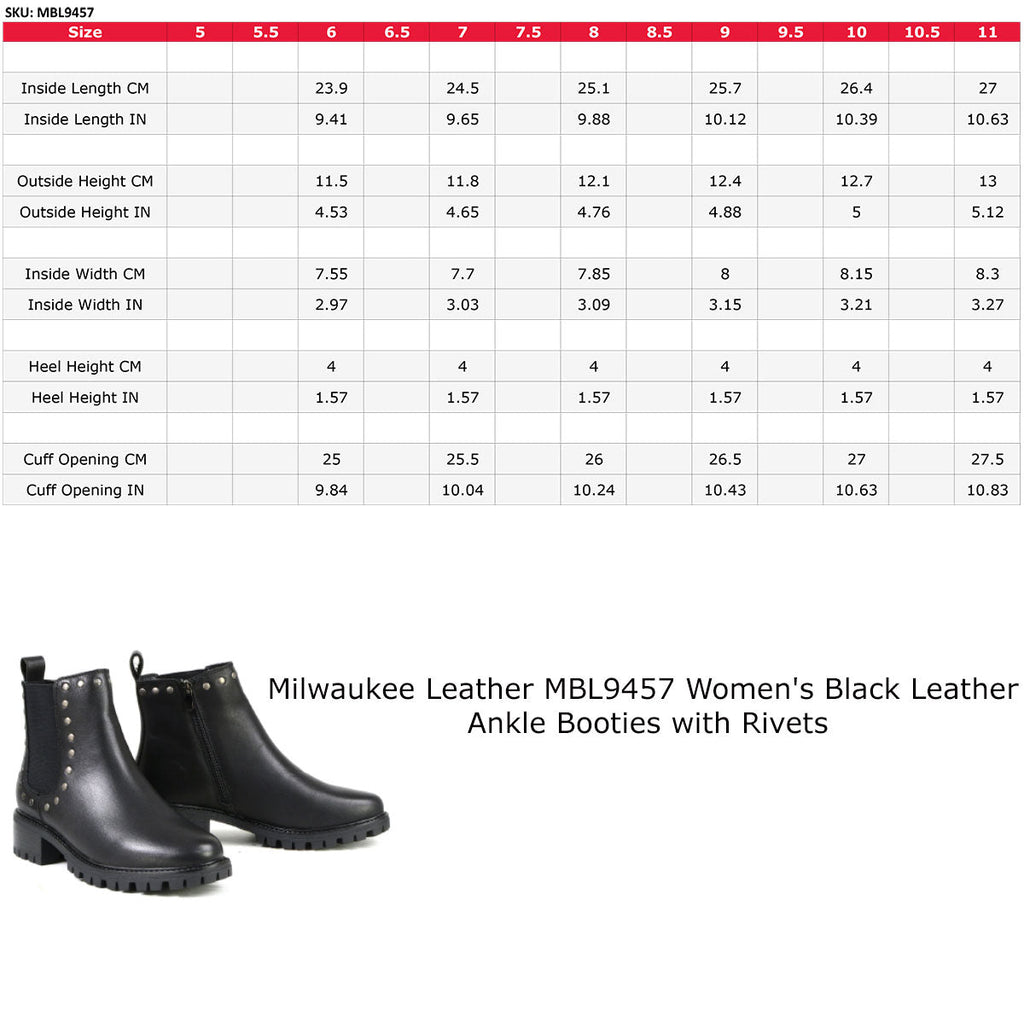 Milwaukee Leather MBL9457 Women's Black Leather Ankle Booties with Rivets