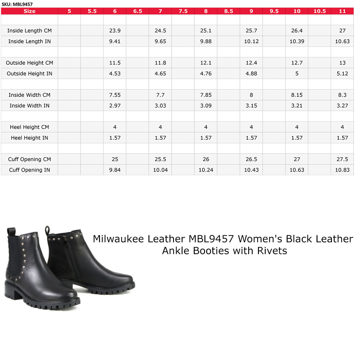 Milwaukee Leather MBL9457 Women's Black Leather Ankle Booties with Rivets