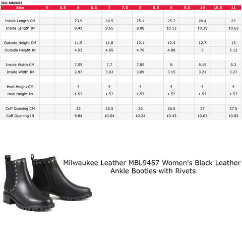 Milwaukee Leather MBL9457 Women's Black Leather Ankle Booties with Rivets