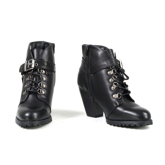 Milwaukee Leather MBL9458 Women's Black Leather Boots with Classic Harness Ring