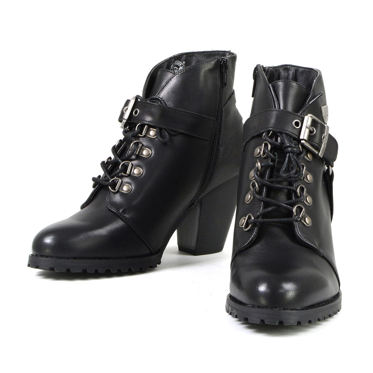 Milwaukee Leather MBL9458 Women's Black Leather Boots with Classic Harness Ring