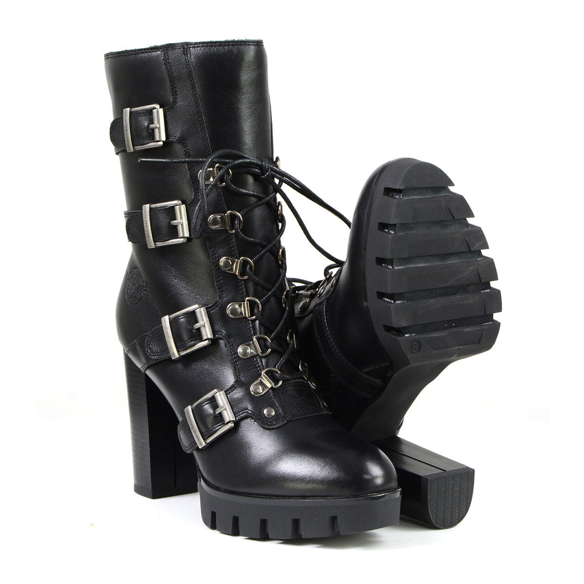 Milwaukee Leather MBL9459 Women's Black Leather Buckles Platform Boots