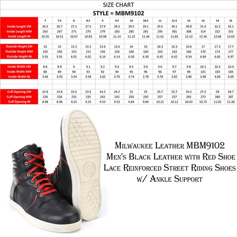 Milwaukee Leather MBM9102 Men's Black Leather with Red Shoe Lace Reinforced Street Riding Shoes w/ Ankle Support