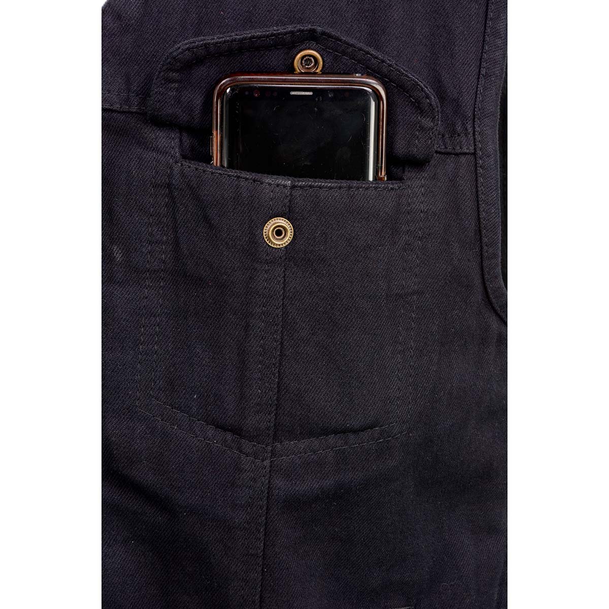Milwaukee Leather MDM3013 Men's 'Brute' Concealed Snap Black Denim V-Neck Side Lace Club Style Vest w/Hidden Zipper