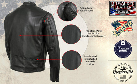 Milwaukee Leather USA MADE MLJKM5006 Men's Black Rumble Premium Leather Motorcycle Jacket