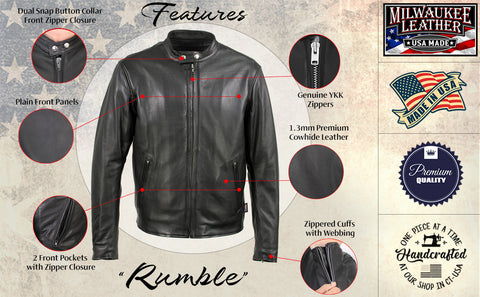 Milwaukee Leather USA MADE MLJKM5006 Men's Black Rumble Premium Leather Motorcycle Jacket