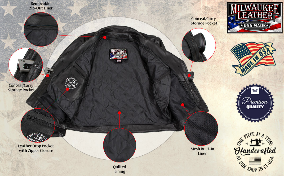 Milwaukee Leather USA MADE MLJKM5008 Men's Black Revolve Premium Leather Vented Motorcycle Jacket