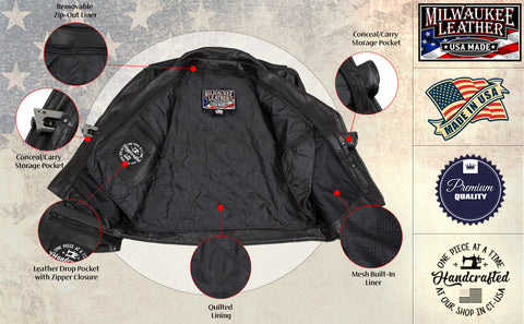 Milwaukee Leather USA MADE MLJKM5008 Men's Black Revolve Premium Leather Vented Motorcycle Jacket