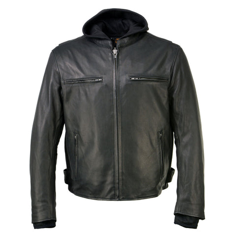 Milwaukee Leather MLM1523 Men's 'Scoundrel' Black Leather Fashion Motorcycle Riding Jacket w/ Removable Hoodie