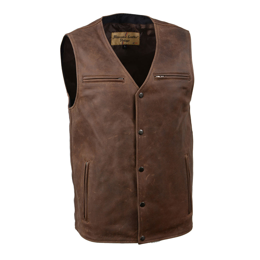 Milwaukee Leather Vintage SFM1808 Men's Brown Leather Seamed Shoulder Zipper Front Jacket Large