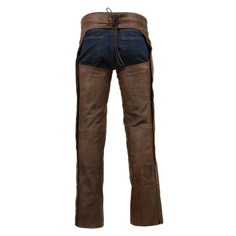 Milwaukee Leather MLM5518 Men's 'The Ryder' Vintage Crazy Horse Brown Slash Pockets Leather Chaps