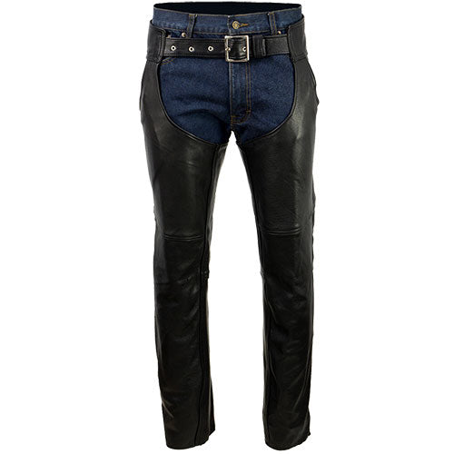 Milwaukee Leather USA MADE MLM5570 Men's Black Enfold Classic Premium Leather Motorcycle Chaps with Jean Pockets
