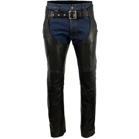 Milwaukee Leather USA MADE MLM5570 Men's Black Enfold Classic Premium Leather Motorcycle Chaps with Jean Pockets