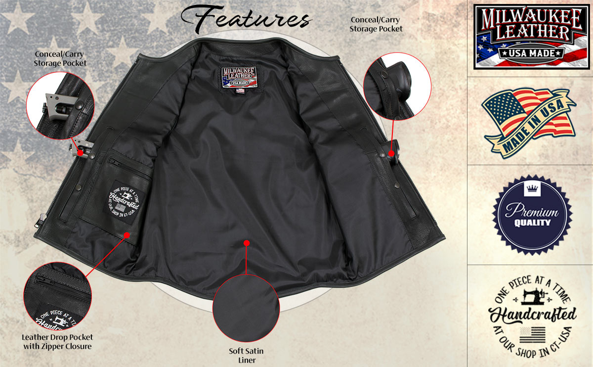 Milwaukee Leather USA MADE MLVSL5001 Women's Black Vivacious Braided Motorcycle Leather Vest