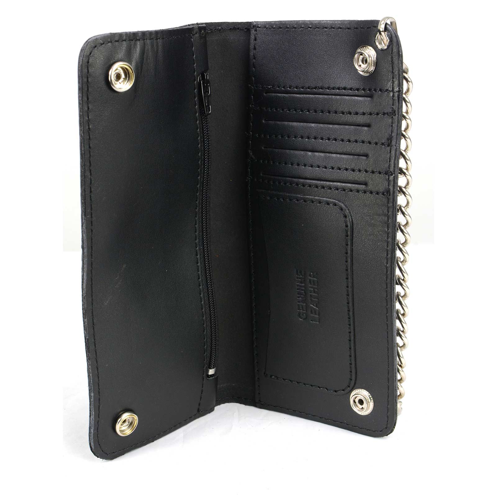 Milwaukee Leather MLW7806 Men's 8” Leather Long Bi-Fold Biker Wallet w/ Anti-Theft Stainless Steel Chain