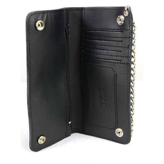 Milwaukee Leather MLW7806 Men's 8” Leather Long Bi-Fold Biker Wallet w/ Anti-Theft Stainless Steel Chain