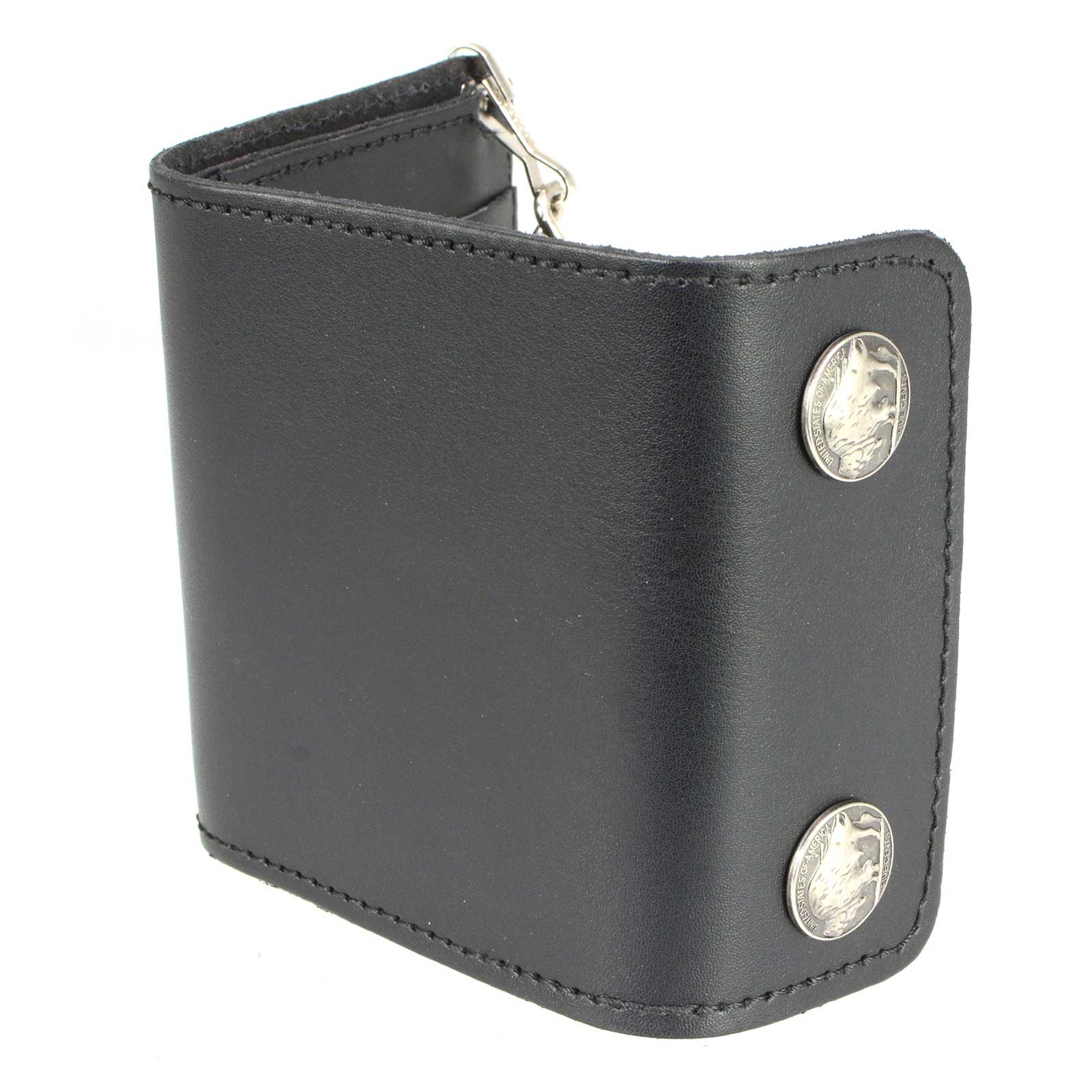 Genuine Leather Men's 6 in Biker Chain Wallet w/ Buffalo Snaps, Black