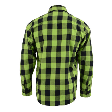 NexGen MNG11632 Men's Black and Neon Green Long Sleeve Cotton Flannel Shirt