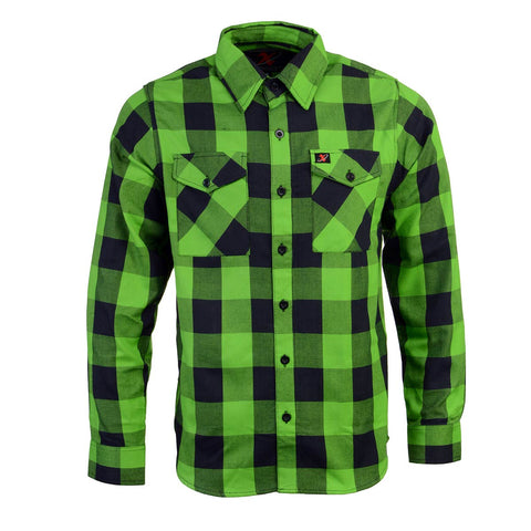 NexGen MNG11656 Men's Black and Neon-Green Long Sleeve Cotton Flannel Shirt