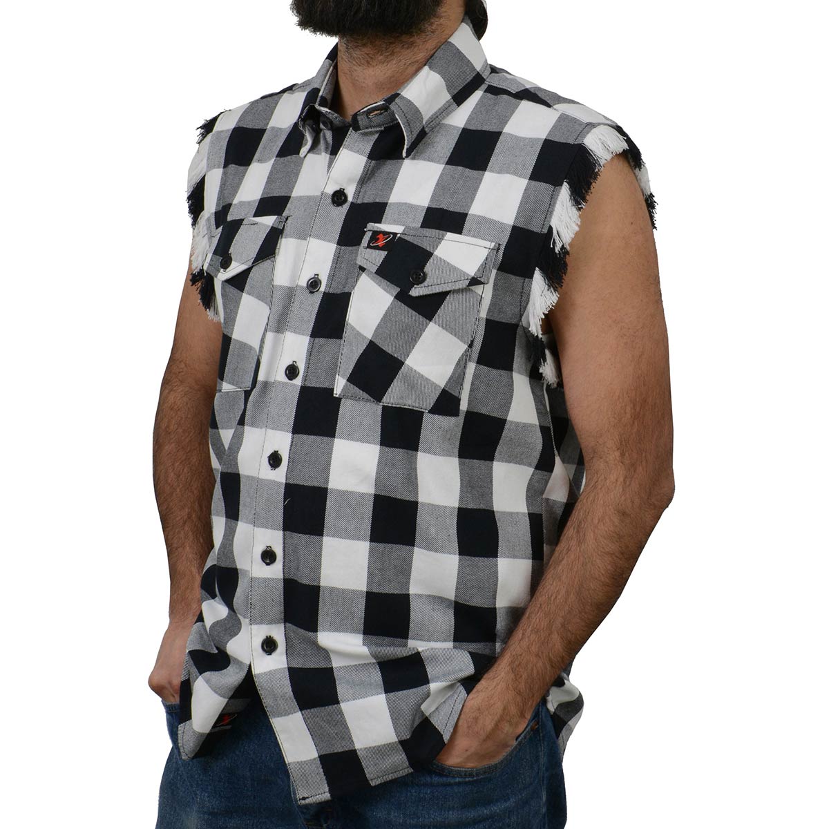Milwaukee Leather MNG11690 Men’s Black and White Cut Off Flannel Shirt