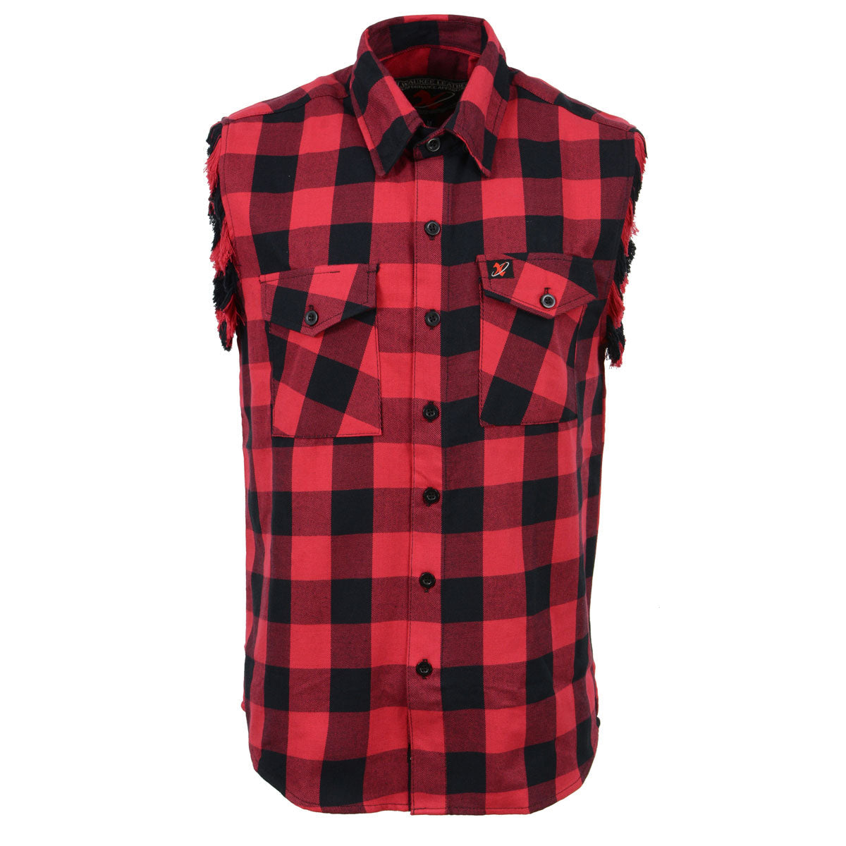 Milwaukee Leather MNG11692 Men’s Black and Red Cut Off Flannel Shirt