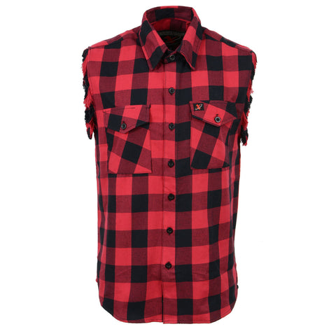 Milwaukee Leather MNG11692 Men’s Black and Red Cut Off Flannel Shirt