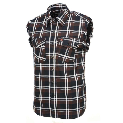 Milwaukee Leather MNG11693 Men's 'Checkered' Black and Brown with White Cut Off Flannel Shirt