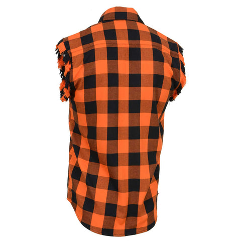 Milwaukee Leather MNG11698 Men's 'Checkered' Black and Orange Cut Off Flannel Shirt