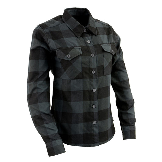 NexGen MNG21608 Women's Casual Dark Gray and Black Long Sleeve Cotton Casual Flannel Shirt