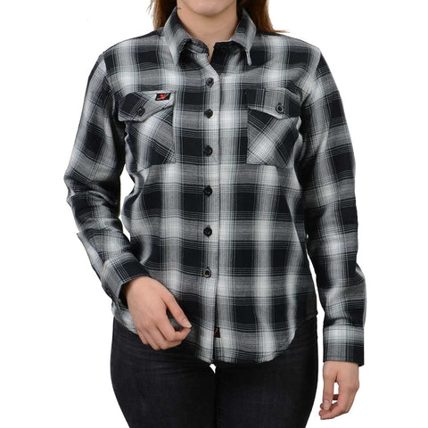 Milwaukee Leather MNG21611 Women's Black and White Long Sleeve Cotton Flannel Shirt