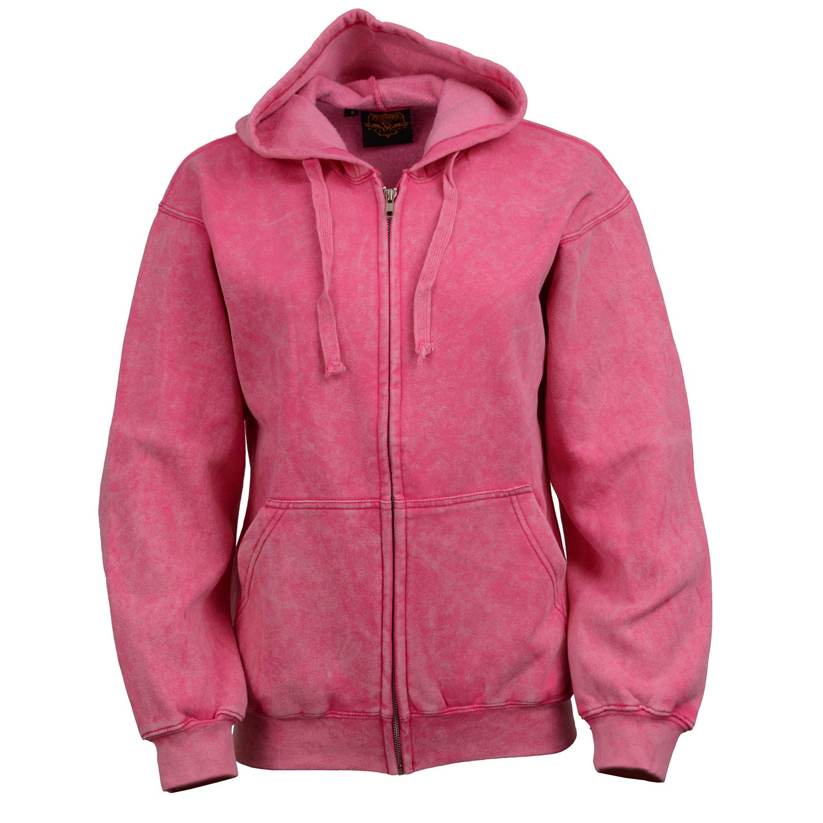Milwaukee Leather MNG21620 Women's Distressed Pink Sweatshirt Full Zip Up Long Sleeve Casual Hoodie - with Pocket