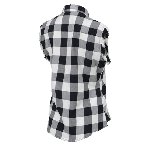 Milwaukee Leather MNG21625 Women's Flannel Down Sleeveless Shirt w/ Button Black / White & Cut Off Frill Arm Hole