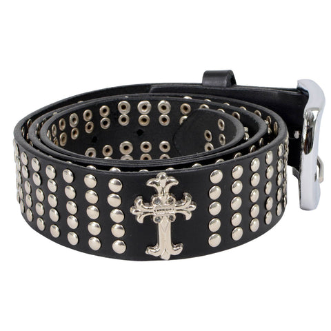 Milwaukee Leather MP7101 Men's Cross and Stud Black Genuine Leather Biker Belt with Interchangeable Buckle
