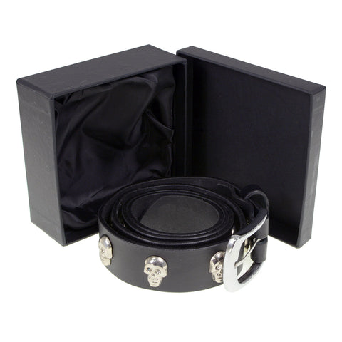 Milwaukee Leather MP7102 Men's Black Skull Heads Genuine Leather Belt for Biker with Buckle - 1.5 inches Wide