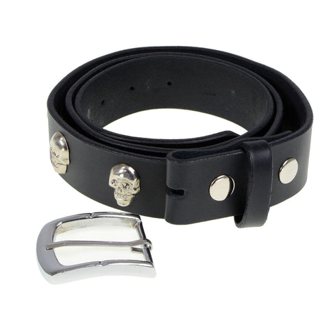 Milwaukee Leather MP7102 Men's Black Skull Heads Genuine Leather Belt for Biker with Buckle - 1.5 inches Wide
