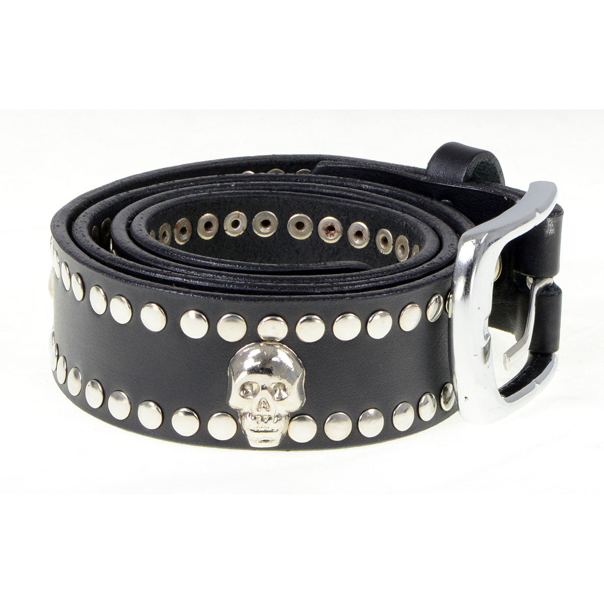 Milwaukee Leather MP7103 Men's Black Studs and Skulls Genuine Leather Belt for Biker with Buckle - 1.5 inches Wide