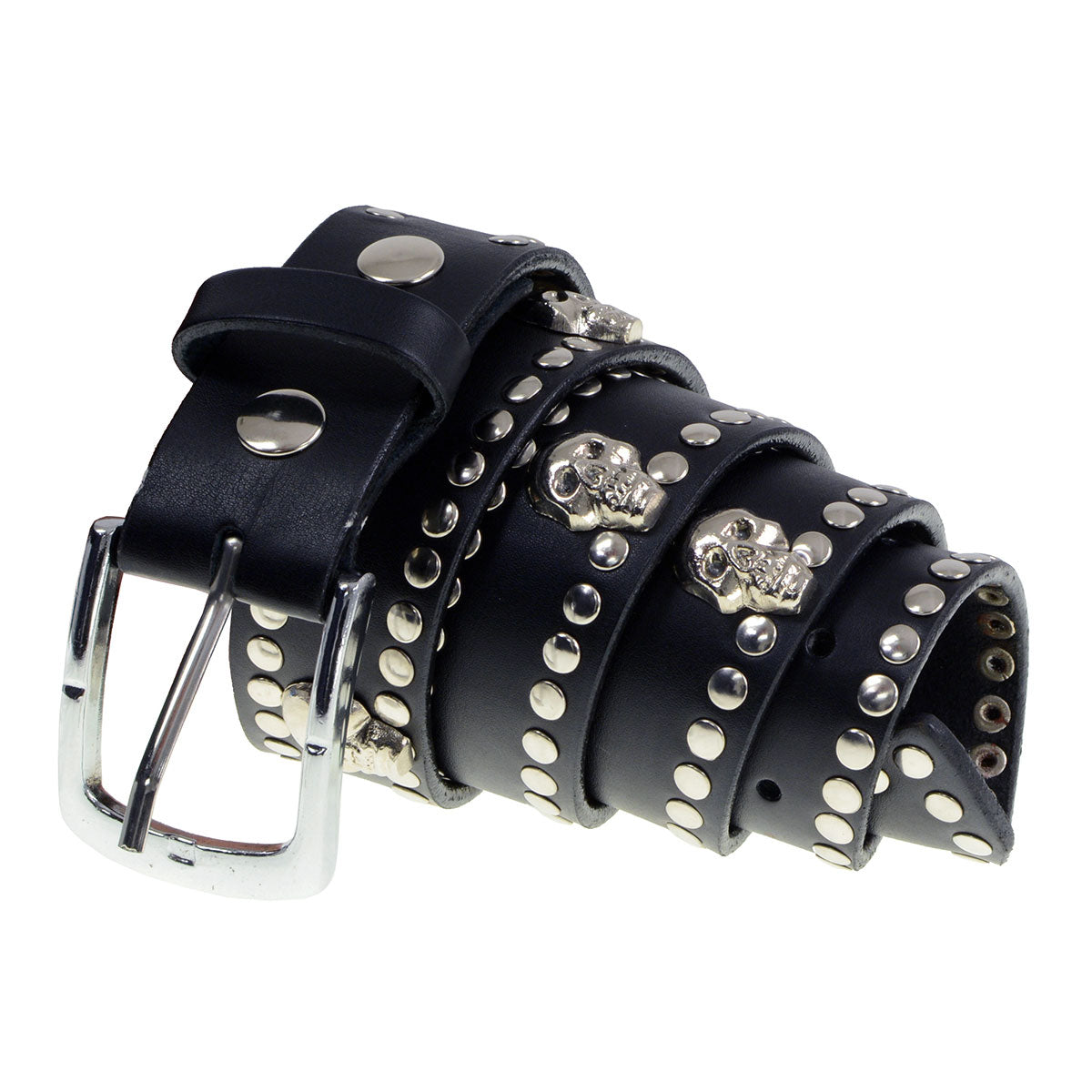 Milwaukee Leather MP7103 Men's Black Studs and Skulls Genuine Leather Belt for Biker with Buckle - 1.5 inches Wide