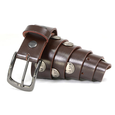 Milwaukee Leather MP7107 Men's 5 Cent Buffalo Coin - Brown Genuine Leather Belt with Interchangeable Buckle - 1.5 inches Wide