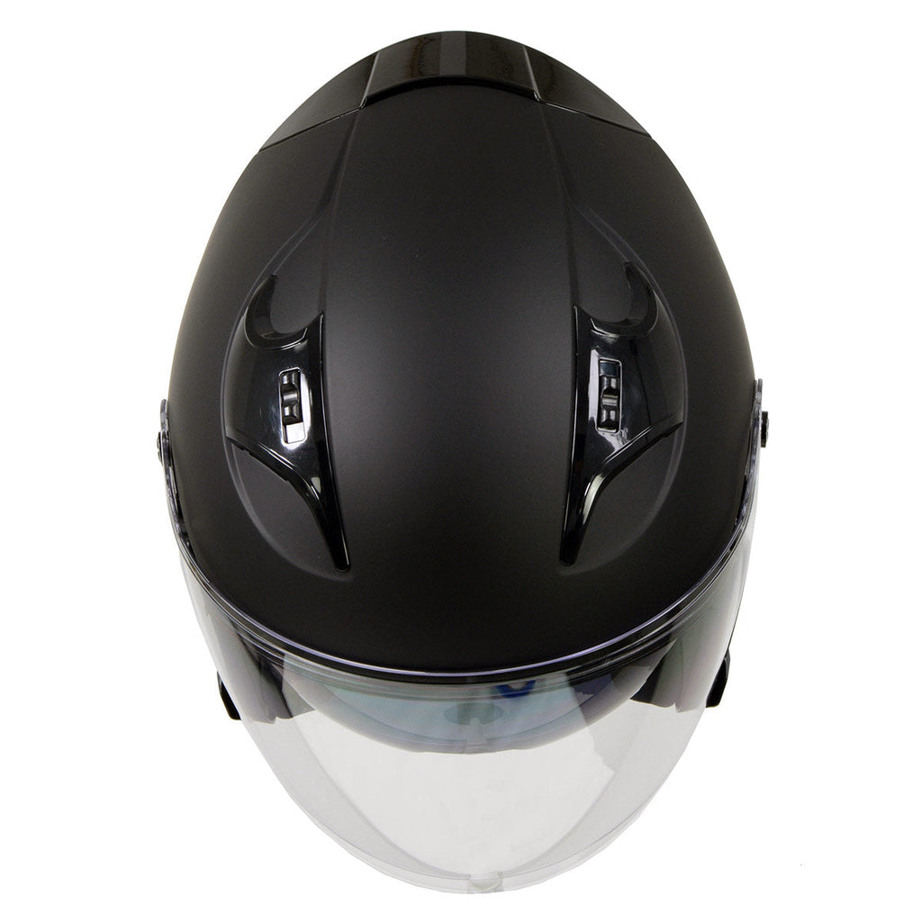 Milwaukee Performance Helmets MPH9805DOT Shift Open Face 3/4 Matte Black Helmet Biker w/ Drop Down Visor