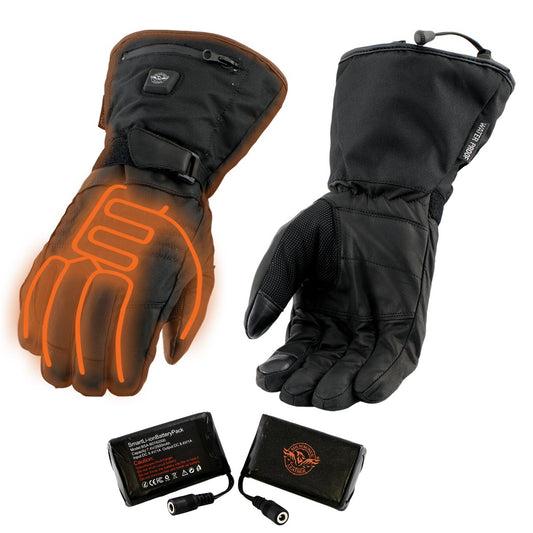 Milwaukee Leather MG17501SET Men’s Heated Gloves for Winter Black Leather/Textile Motorcycle Glove w/Battery and Harness Wire