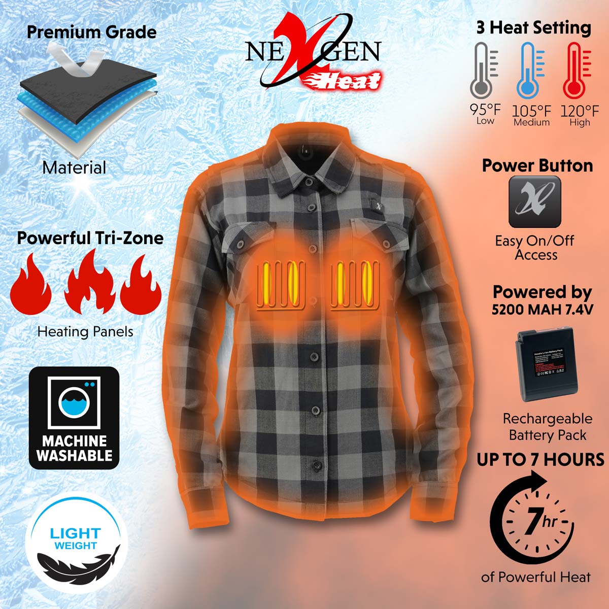 Nexgen Heat MPM1714SET Men's Fiery’’ Heated Hoodie Silver Zipper Front Sweatshirt Jacket for Winter w/Battery Pack - Large / Silver Nexgen Heat MPM1714SET Men's Fiery’’ Heated Hoodie Silver Zipper Front Sweatshirt Jacket for Winter w/Battery Pack - Large / Silver