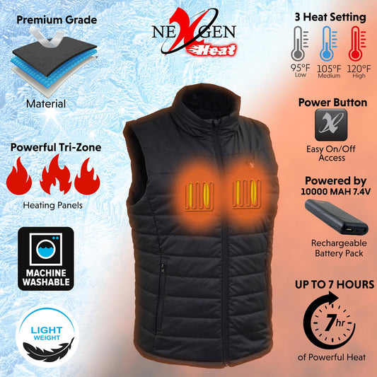 Nexgen Heat Women's NXL4301SET Puffer Black Heated Vest, Heated Winter Vest for Outdoor Activities w/ Battery