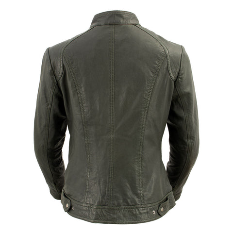 Milwaukee Leather Vintage SFL2811 Women's Olive Zipper Front Motorcycle Casual Fashion Leather Jacket